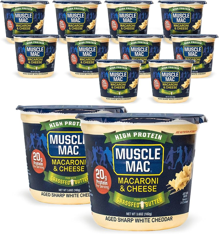 Muscle Mac, Microwavable Macaroni & Cheese Cups, Aged Sharp White Cheddar, Made With Real Cheese ... | Amazon (US)