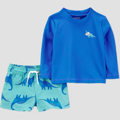 Carter's Just One You®️ Baby Boys' Long Sleeve Dinosaur Printed Rash Guard Set - Blue 3M | Target
