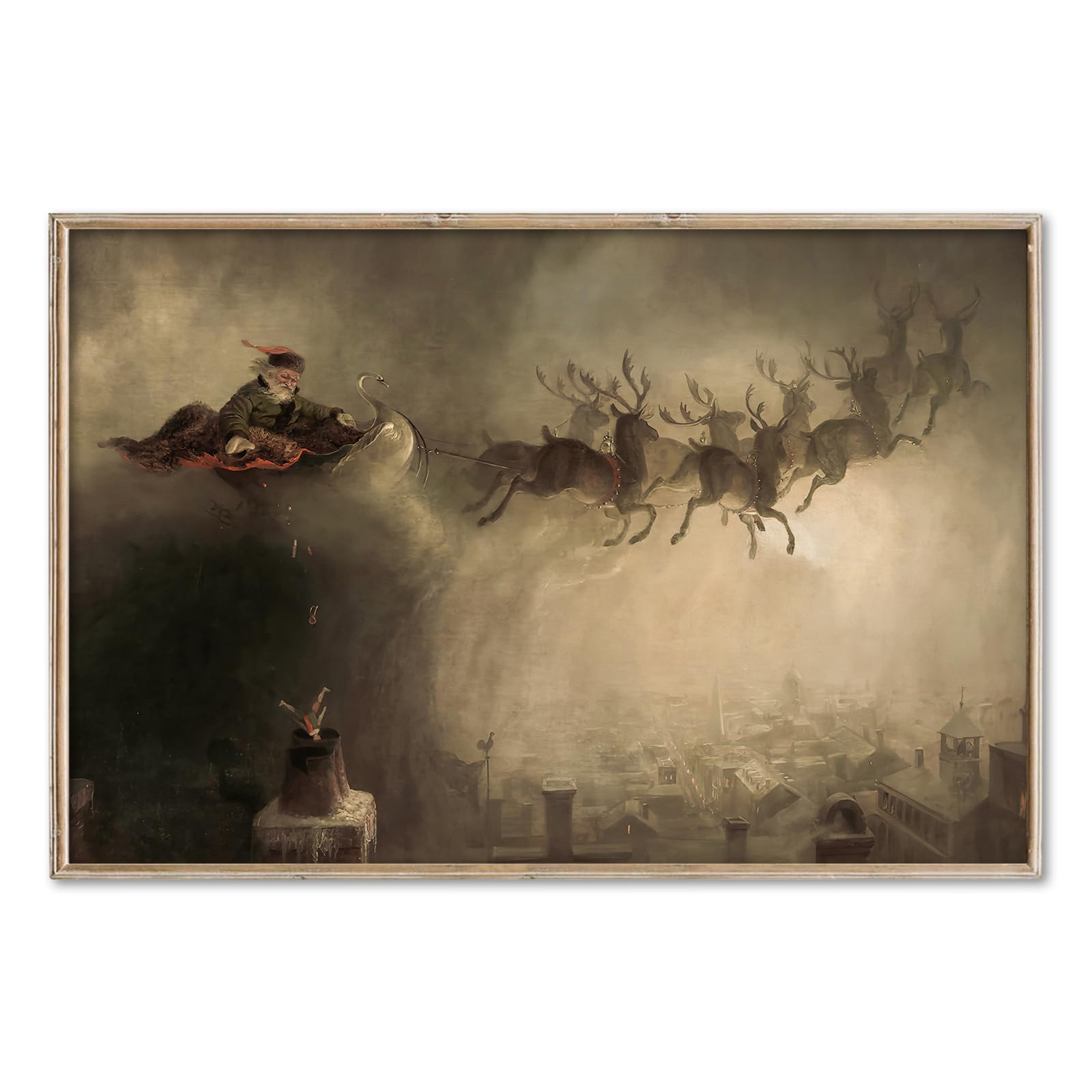 AnyDesign 16 x 24in Vintage Christmas Canvas Wall Art Prints Santa Claus with Reindeer Sleigh Art... | Amazon (US)