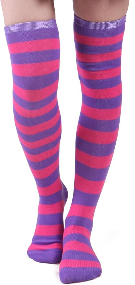 HDE Women's Extra Long Striped Socks Over Knee High Opaque Stockings | Amazon (US)