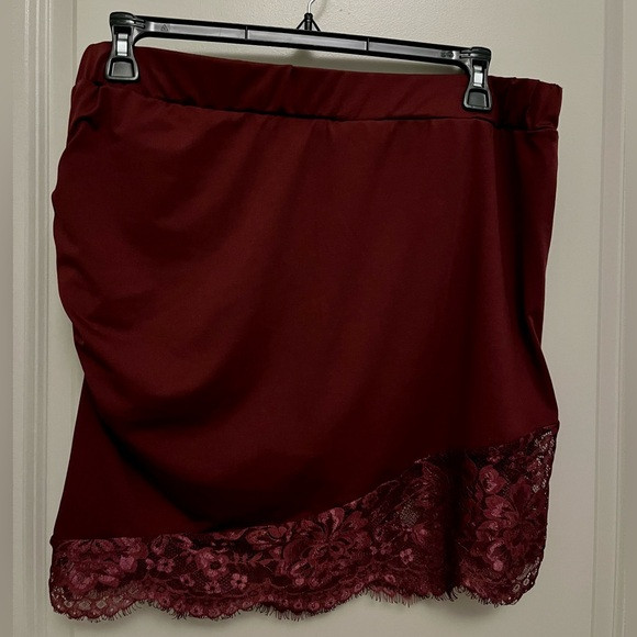 SHEIN Asymmetrical Burgundy Skirt with Lace Trim | Poshmark