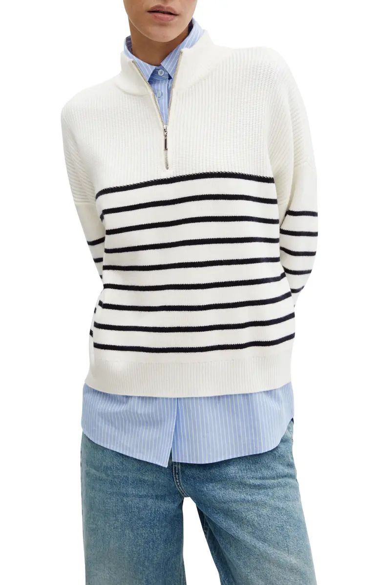 MANGO Oversize Stripe Quarter Zip Sweater | Nordstrom | Nordstrom