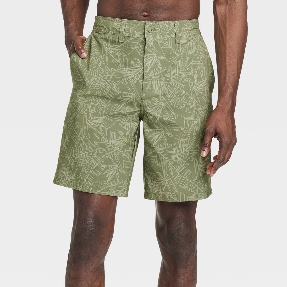 Men's 9" Leaf Print Hybrid Swim Shorts - Goodfellow & Co™ Dark Green | Target