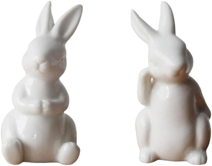 NOLITOY 2Pcs Ceramic White Rabbit, Easter Rabbit Figurines Statue Easter Bunny Rabbits for Easter... | Amazon (US)