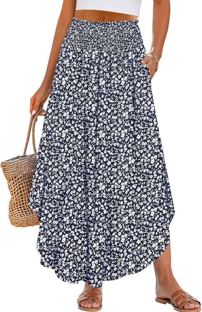 ANRABESS Women's Maxi Skirts Summer Boho Floral High Waisted Flowy Swing Pleated Beach Long Skirt... | Amazon (US)