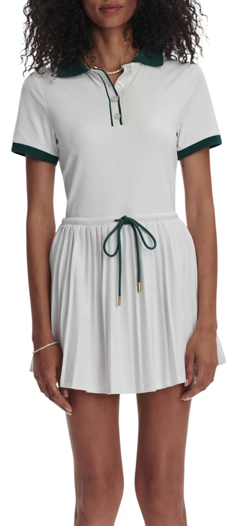 Varley Women's Paloma Dress, Large, White/Forest | Golf Galaxy