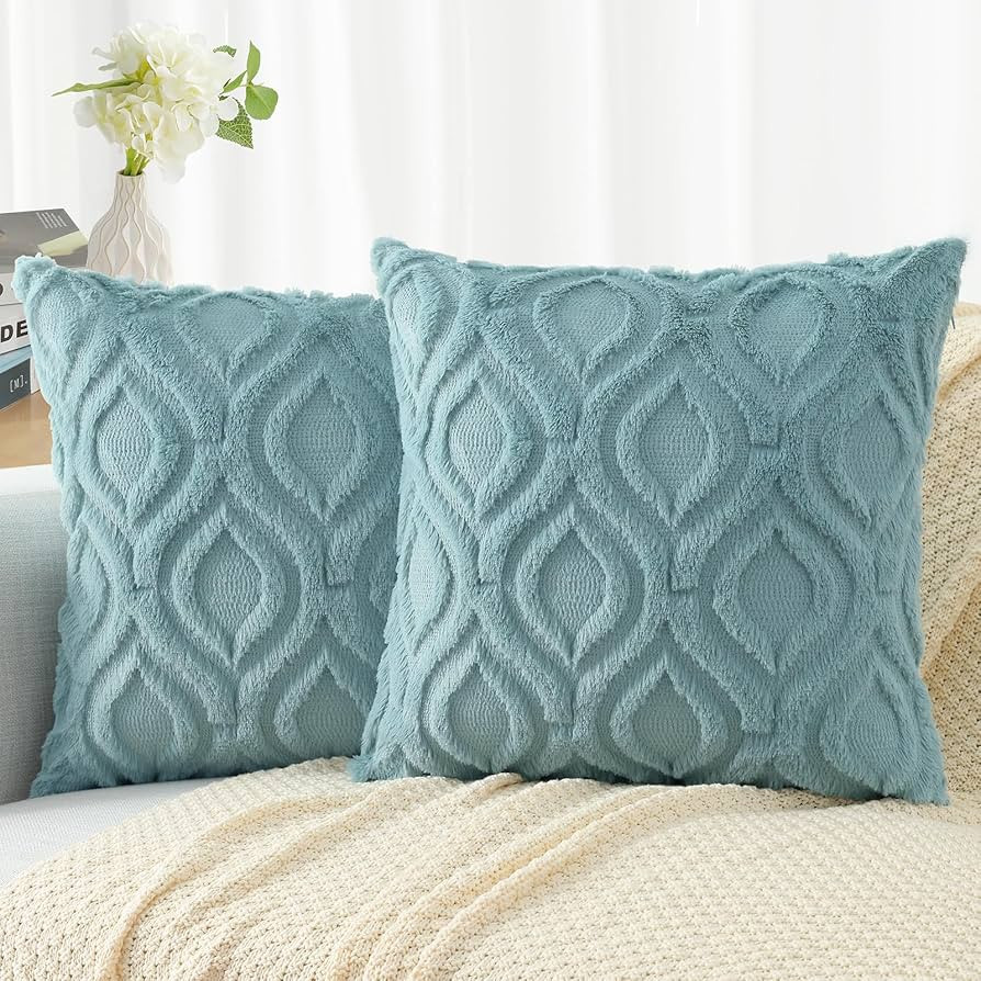 decorUhome Decorative Throw Pillow Covers 18x18 Set of 2, Soft Plush Faux Wool Couch Pillow Cover... | Amazon (US)