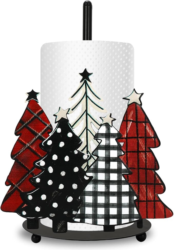 Christmas Paper Towel Holder Waterclor Buffalo Plaid Xmas Tree Kitchen Decor Accessories Large Me... | Amazon (US)