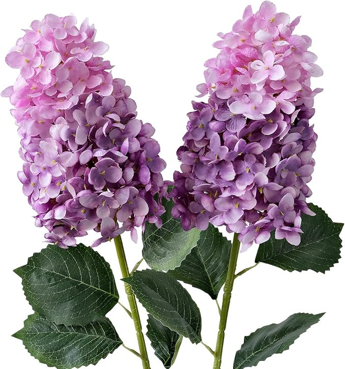 Purple Flowers Silk Hydrangea Artificial Flowers,2Pcs 31.5" Large Lifelike Fake Lilac Bouquet Fau... | Amazon (US)