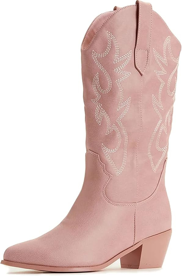 MUCCCUTE Women's Cowboy Western Cowgirl Boots Embroidered Stitching Point-Toe Boot Fashion Retro ... | Amazon (US)