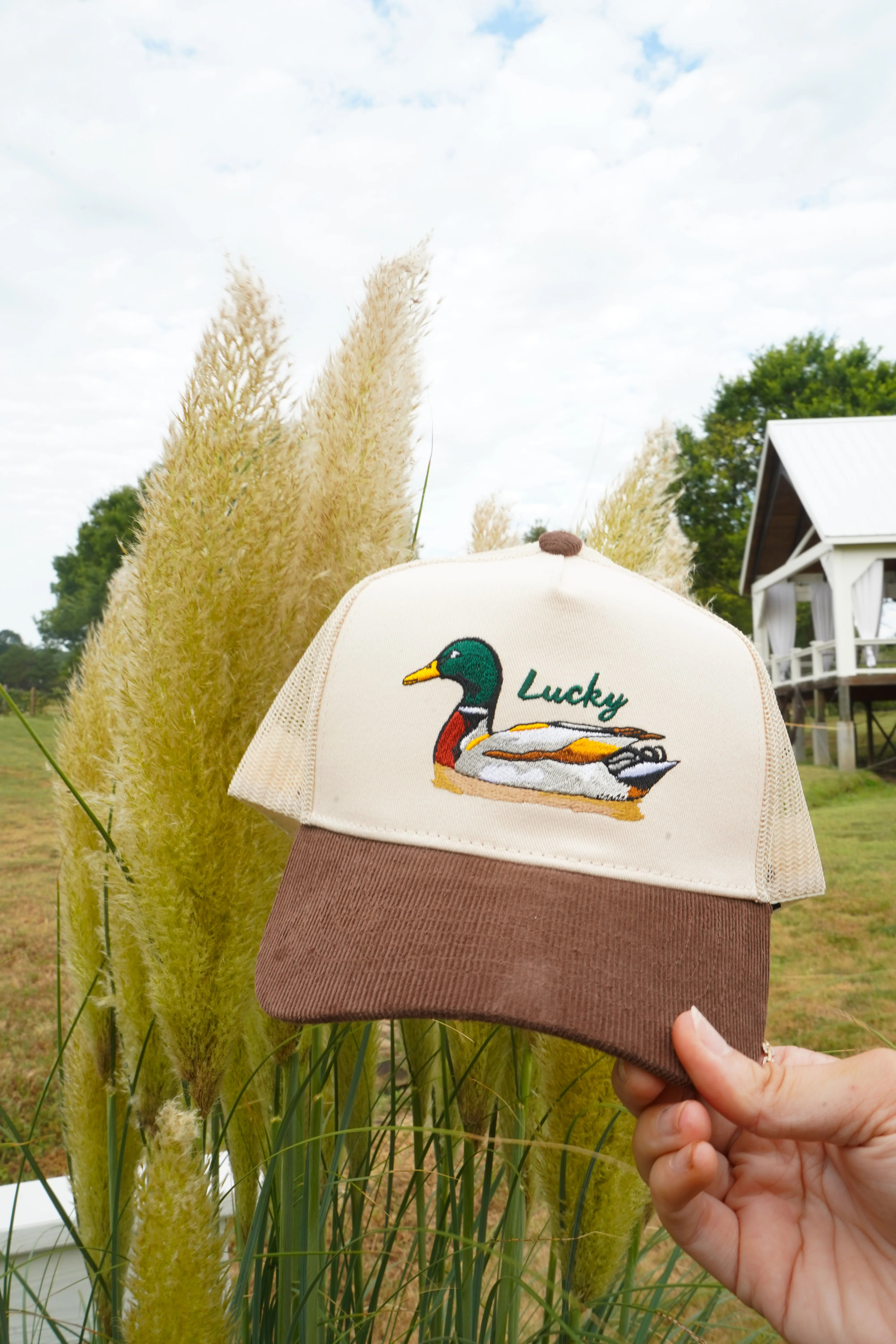 Lucky Duck - Brown Corduroy Trucker Hat | KenzKustomz
