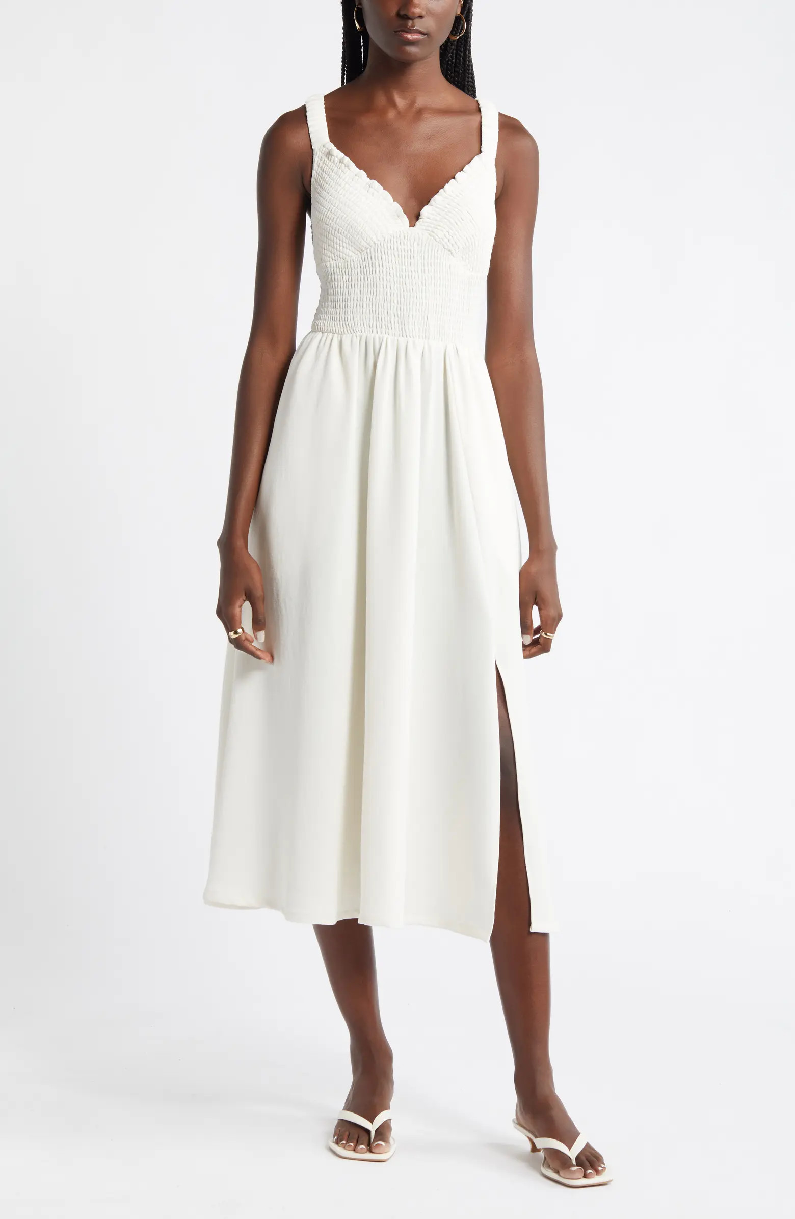 Nordstrom Smocked Bodice Sleeveless Midi Dress | Nordstrom | Nordstrom