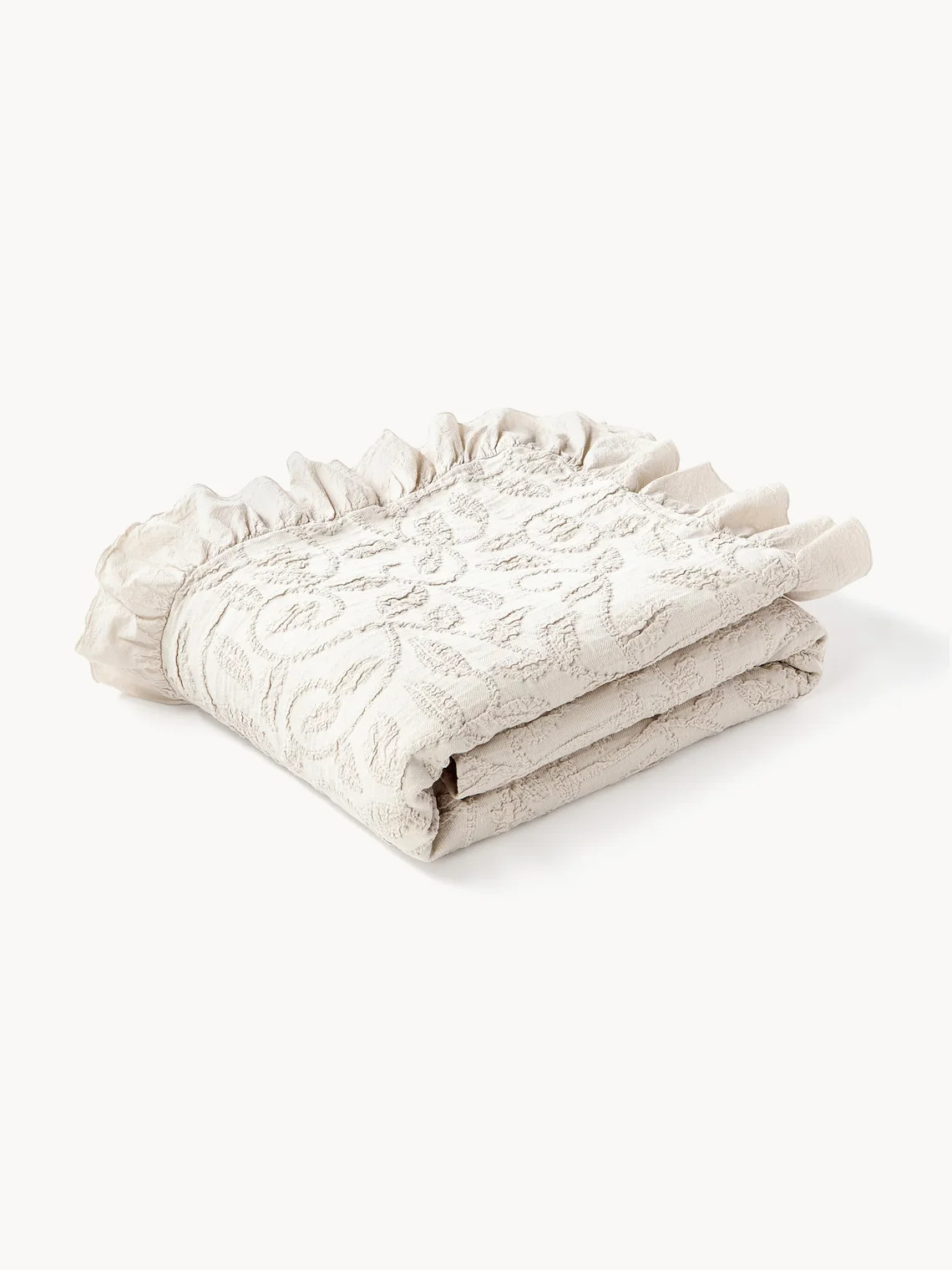Structured Cotton Blanket with Ruffles and Floral Pattern | Westwing UK