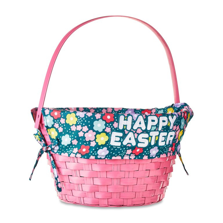 Easter Pink Bamboo Basket with Fabric Liner, 12 in, by Way To Celebrate | Walmart (US)
