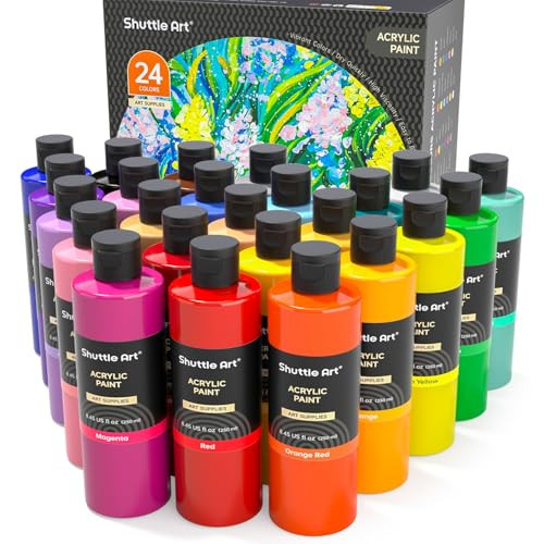Shuttle Art Acrylic Paint, 24 Colors Acrylic Paint Bottle Set, 250ml/8.45oz Each, Rich Pigments, High Viscosity, Bulk for Artists, Beginners and Kids Painting on Rocks Crafts Canvas Wood | Amazon (US)
