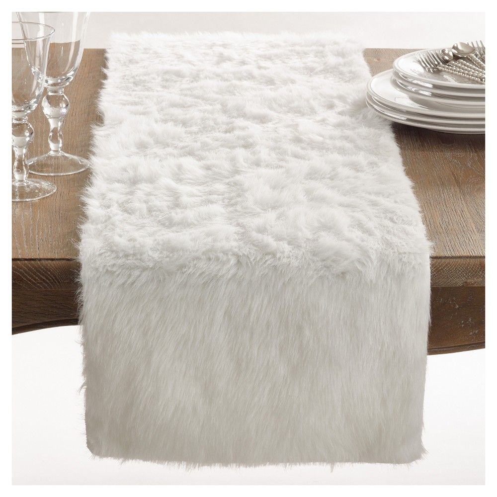 White Faux Fur Table Runner (15""x72"") - Saro Lifestyle | Target