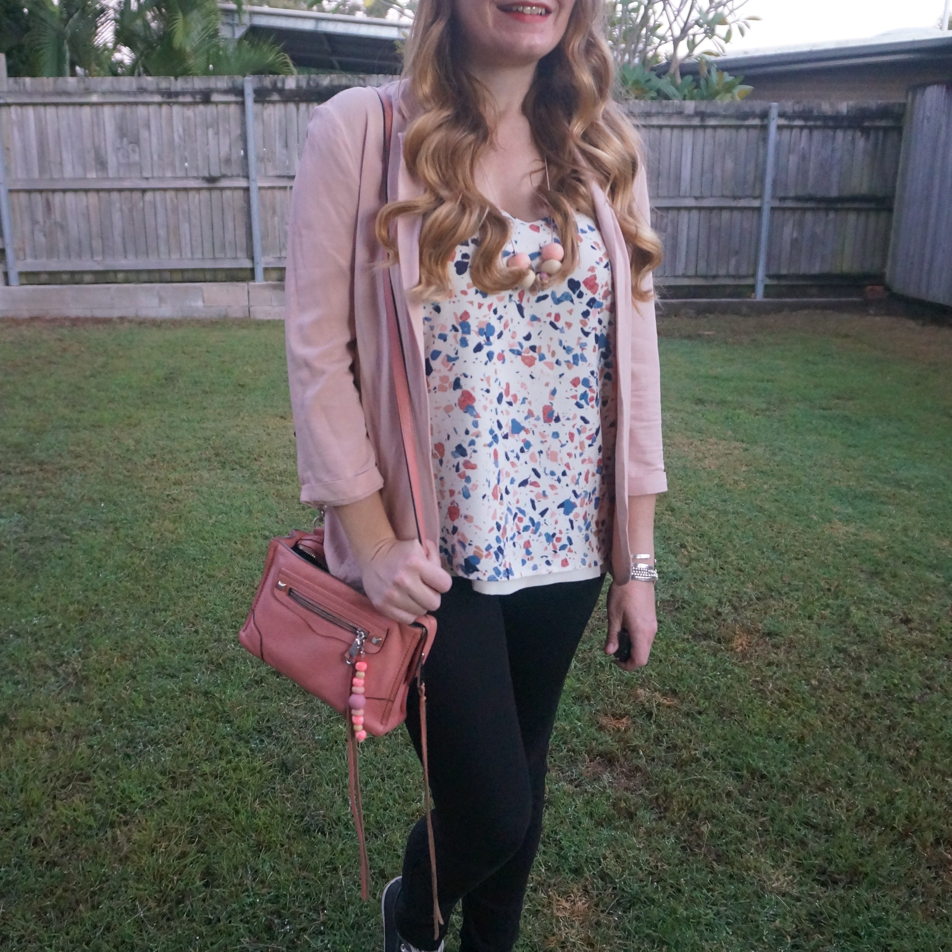 Blush blazer, thrifted terrazzo print tank, black Nobody Denim skinny jeans and pink Rebecca Minkoff micro Regan bag 💕 

#LTKaustralia #LTKworkwear #LTKwinter