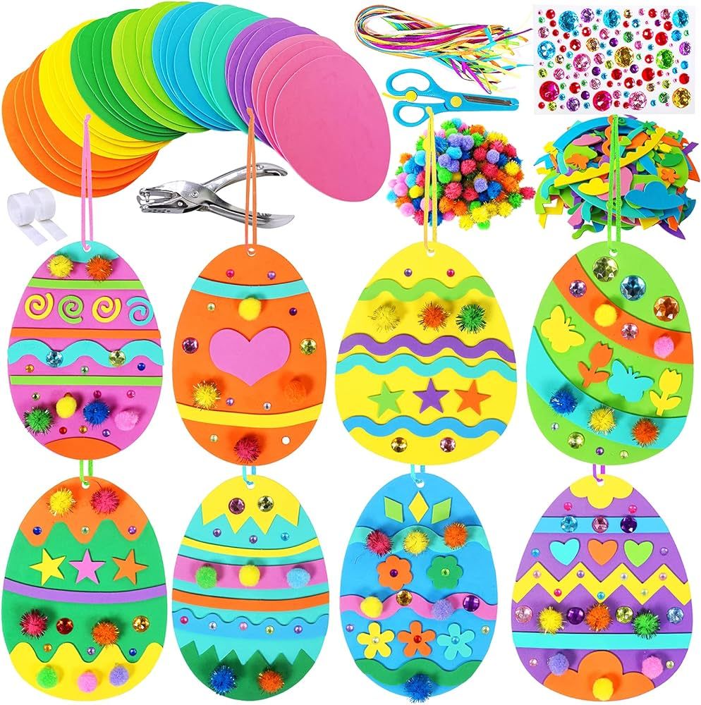 32 Sets Easter Egg Ornaments Decoration DIY Easter Craft Kits Assorted Foam Easter Egg Ornaments ... | Amazon (US)