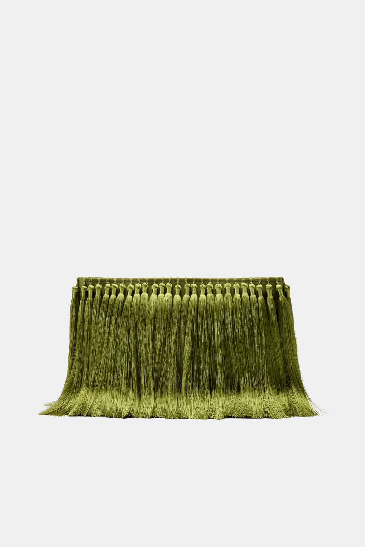 Tassel Boxy Clutch In Moss Green | Simon Miller
