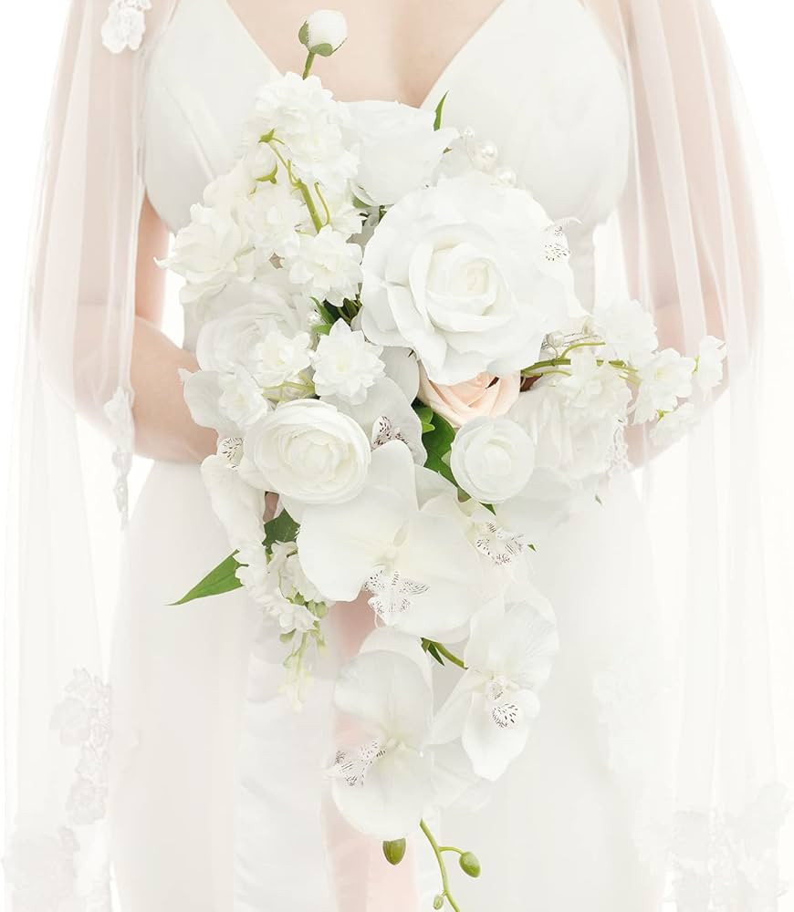 Ling's Moment Ivory Bridal Bouquet Cascading, Wedding Bouquets for Bride, 11 Inch Bride Bouquets ... | Amazon (US)