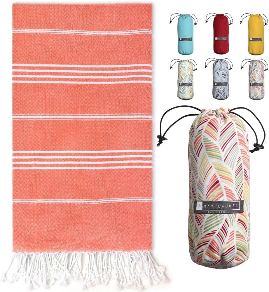 BAY LAUREL Turkish Beach Towel with Travel Bag 39 x 71 Quick Dry Sand Free Lightweight Large Over... | Amazon (US)