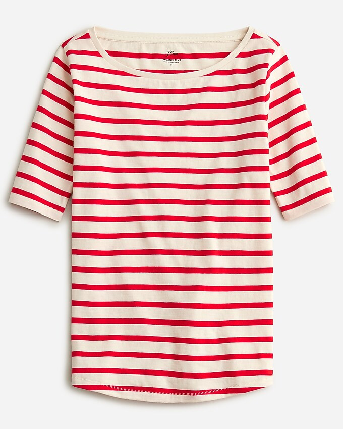 Elbow-sleeve T-shirt in striped organic slub cotton | J. Crew US