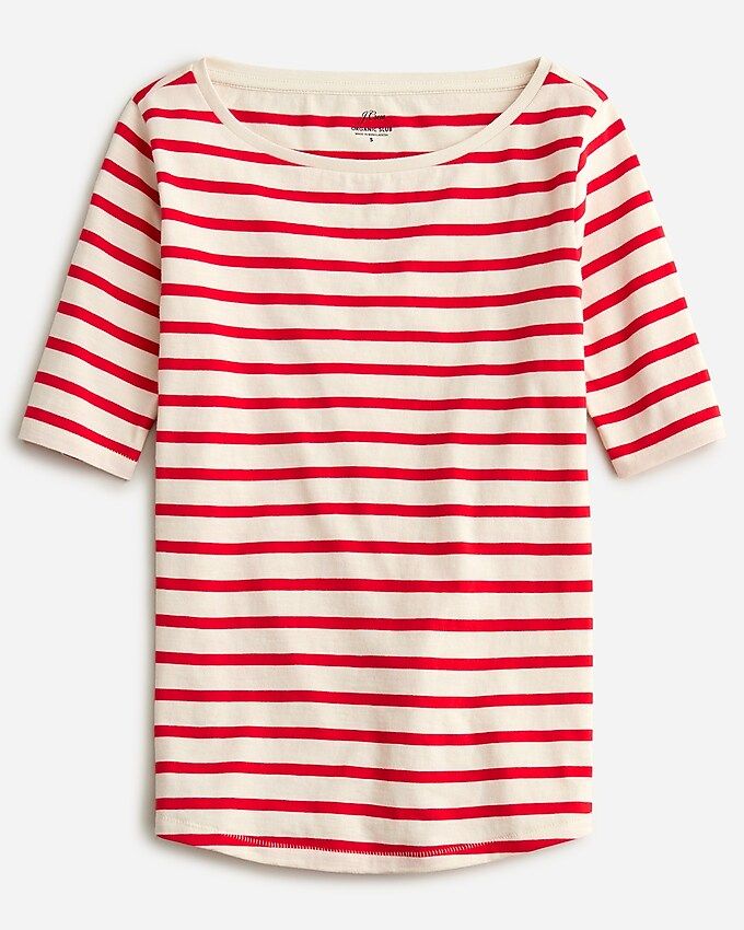 Elbow-sleeve T-shirt in striped organic slub cotton | J.Crew US