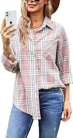 Lumister Oversized Flannel Shirt Women Long Sleeve Plaid Button Buffalo Shirt Blouse Tops with On... | Amazon (US)