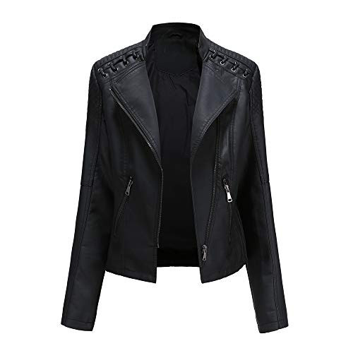 DEAR MODEL Womens Leather Jacket Long Sleeve Fitted Faux Leather Coats,Classic Locomotive Style Leather Jacket,Black,S | Amazon (US)