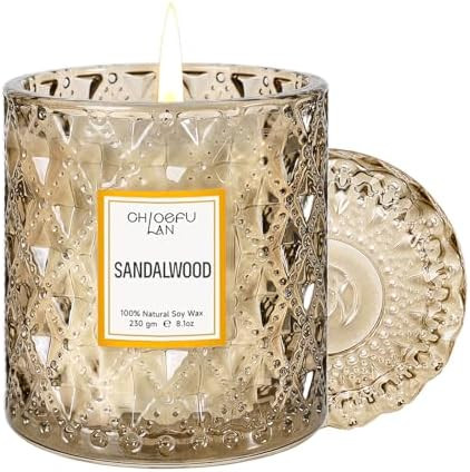 Sandalwood Candle, Dad Gifts Candle, Natural Soy Scented Candles for Stress Relief, 55 Hours Last... | Amazon (US)