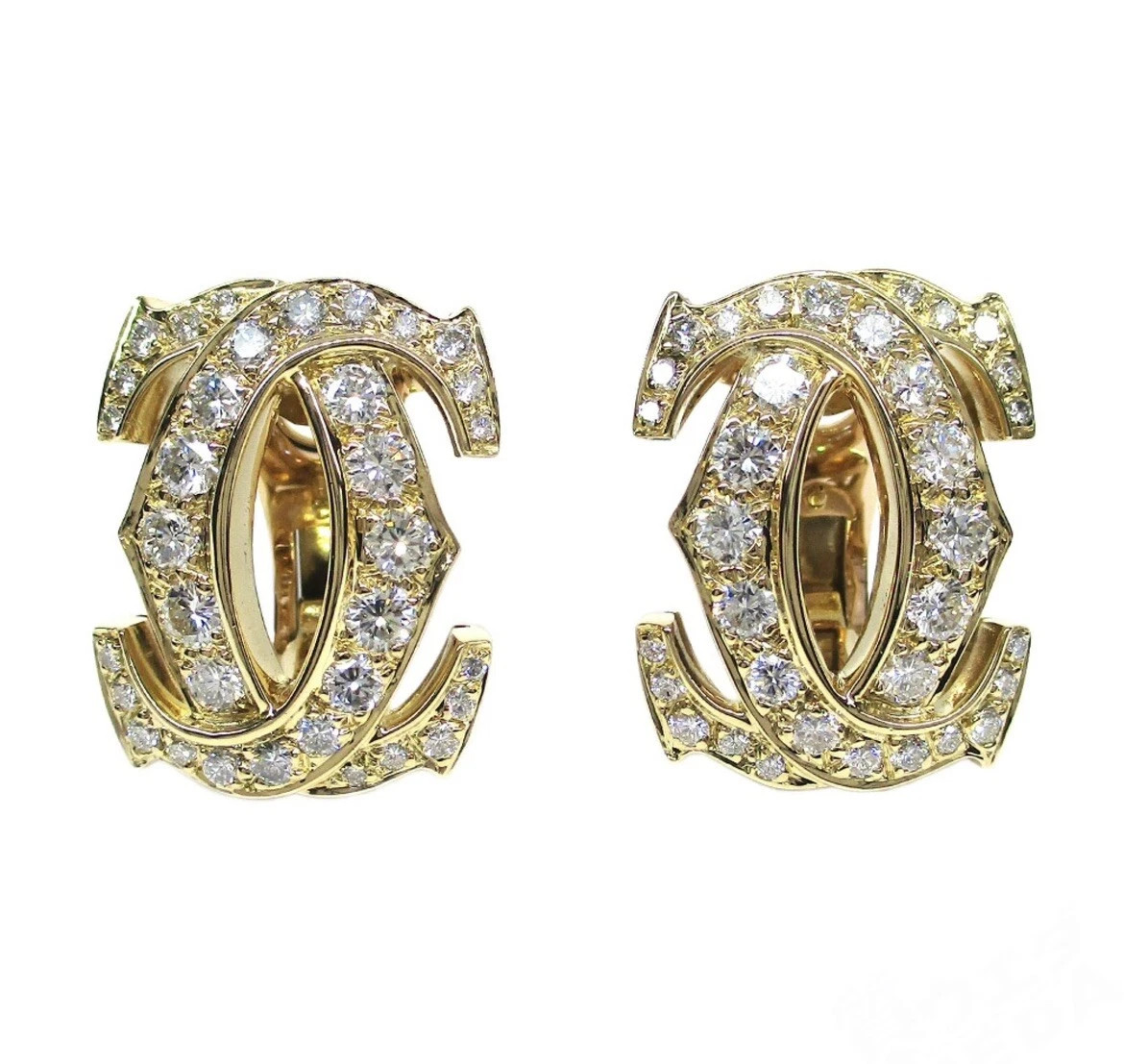 Gorgeous Cartier 18K Yellow Gold Large Diamond Double C 2C Signature Earrings  | eBay UK | eBay UK