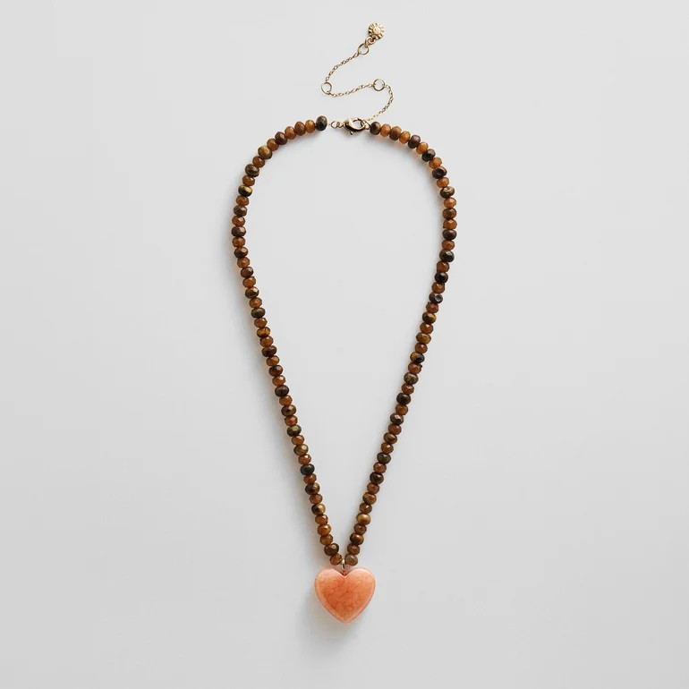 Semi-Precious Heart Necklace - Smoky Quartz/Tiger's Eye | BaubleBar