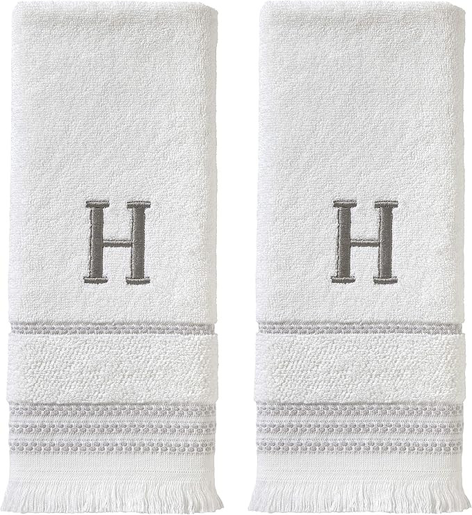 SKL Home Casual Monogram Hand Towel Set, H, 16x26, White 2 Count | Amazon (US)