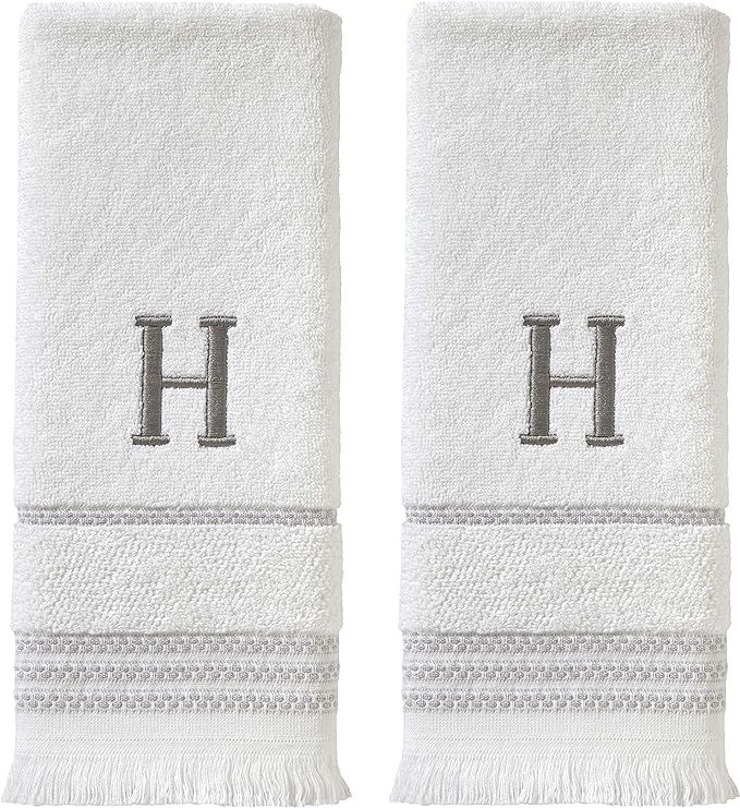 SKL Home Casual Monogram Hand Towel Set, H, 16x26, White 2 Count | Amazon (US)