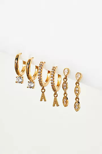 Set of Three 14k Gold Monogram Earrings | Anthropologie (US)