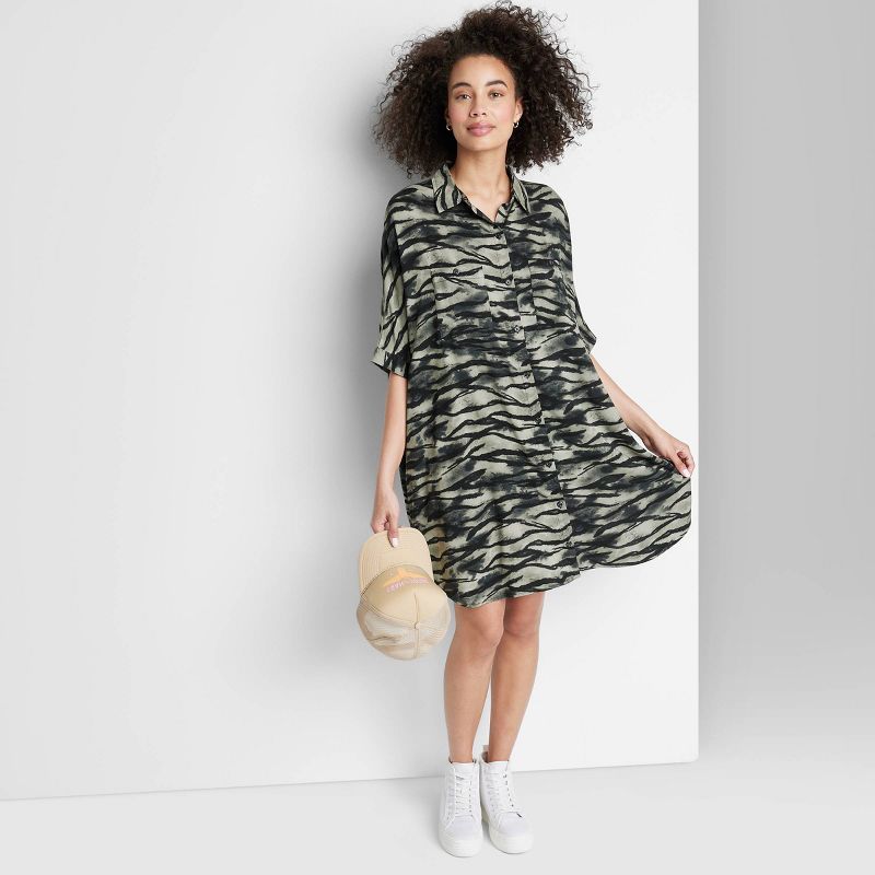 Women's Ascot + Hart Woven Short Sleeve Graphic Dress - Zebra Print | Target