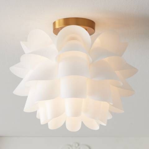 Possini Euro White Flower Gold Finish 15 3/4" Wide Ceiling Light | LampsPlus.com
