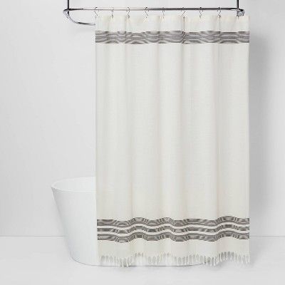Striped Fringe Shower Curtain Off-White - Threshold&#8482; | Target