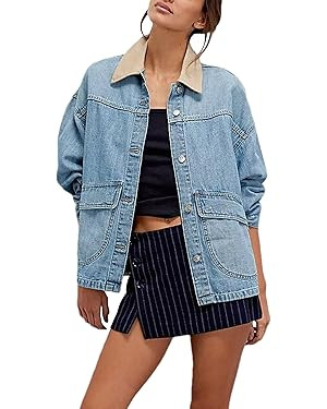Lumister Women's Oversized Denim Jacket with Contrast Trim | Amazon (US)