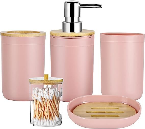 iMucci Bathroom Accessories Set 5Piece Plastic Bathroom Decor Sets Accessories, Toothbrush Holder... | Amazon (US)