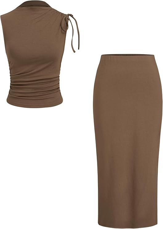 CIDER Women's Sleeveless Tie Shoulder Tank Top & Midi Skirt Elegant Set | Amazon (US)