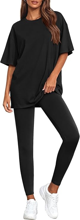 BTFBM Two Piece Lounge Set Women 2026 Spring Casual Oversized Shirts Leggings Matching Workout Ai... | Amazon (US)