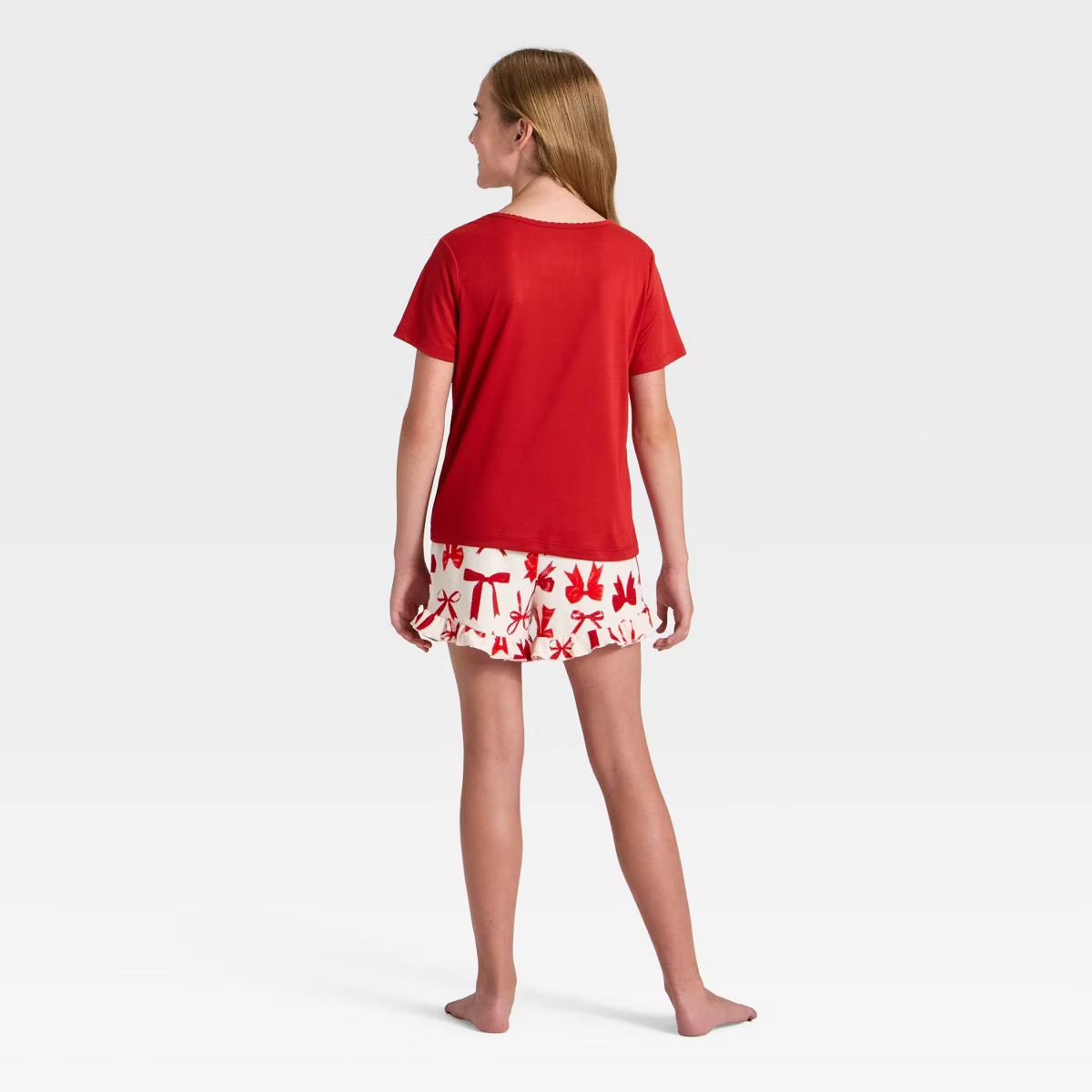 Girls' 2pc Bows Short Sleeve Holiday Pajama Set - Cat & Jack™ Red | Target