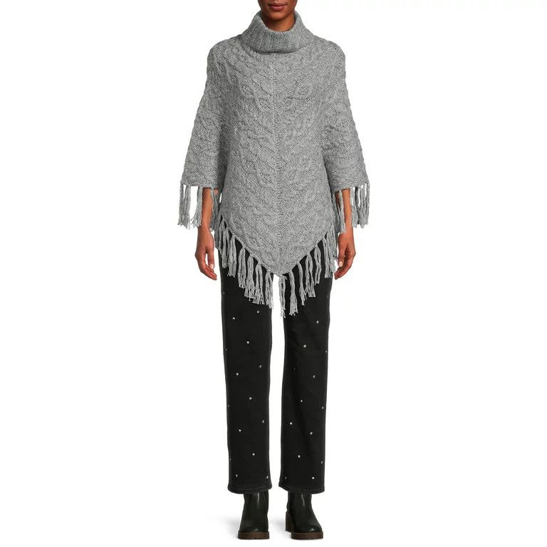 Time and Tru Adult Women's Cowl Neck Poncho - Walmart.com | Walmart (US)