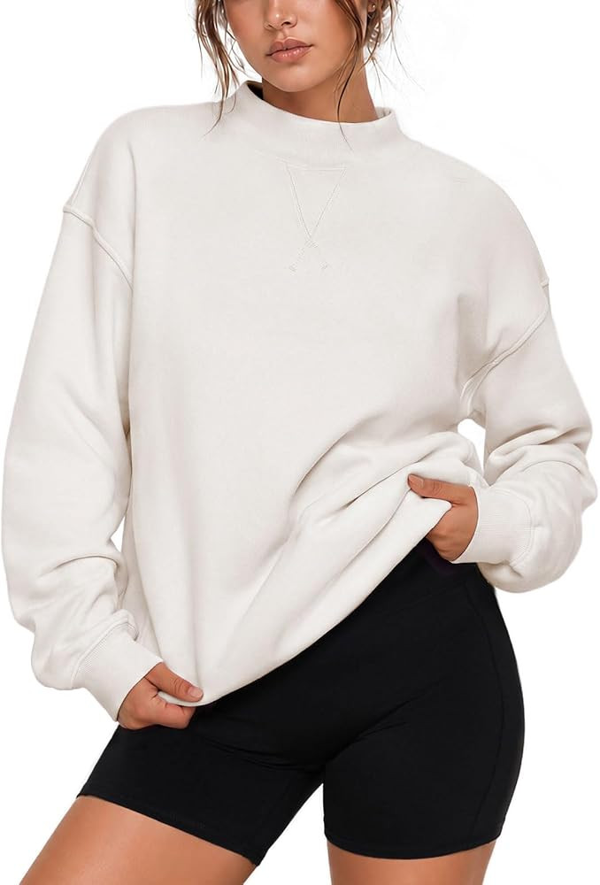 SUUKSESS Women Cotton Mock Neck Sweatshirts Oversized Long Sleeve Pullover | Amazon (US)