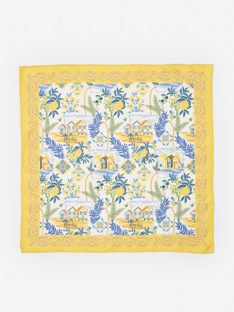 Off_White/Blue/Yellow Amalfi Coast Bamboo Nikka Silk Scarf | Women's Scarves | J.McLaughlin | J.McLaughlin