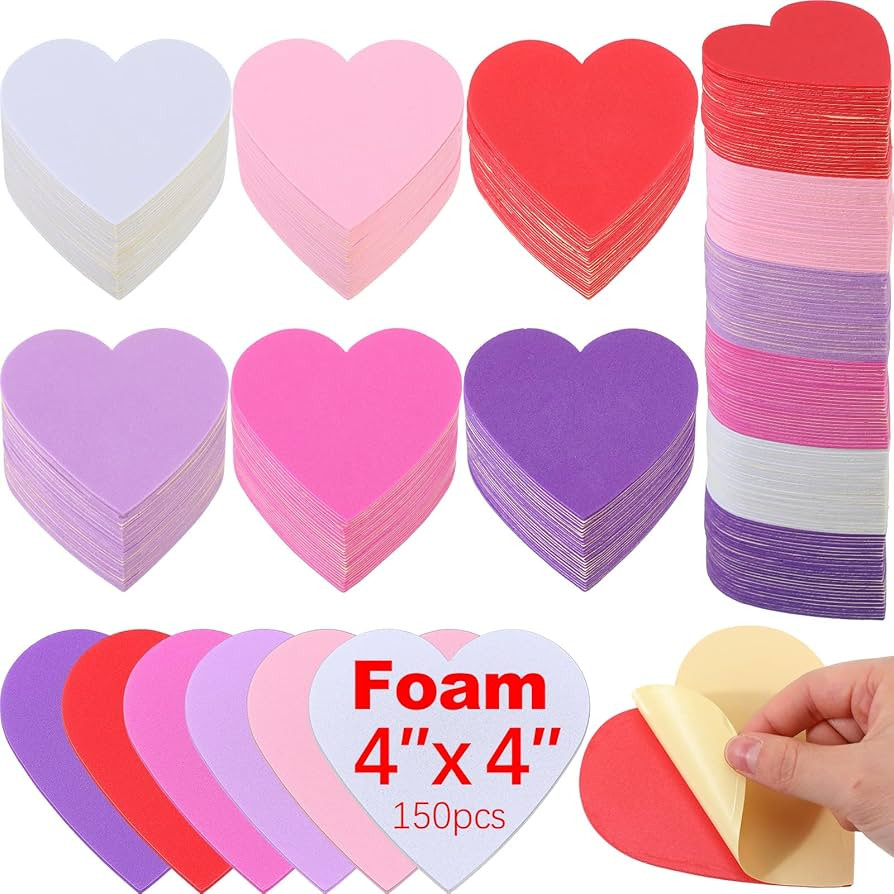 Tatuo 150 Pcs Foam Heart Stickers 4 Inch Self Adhesive EVA Valentines Stickers for Kids Valentine... | Amazon (US)