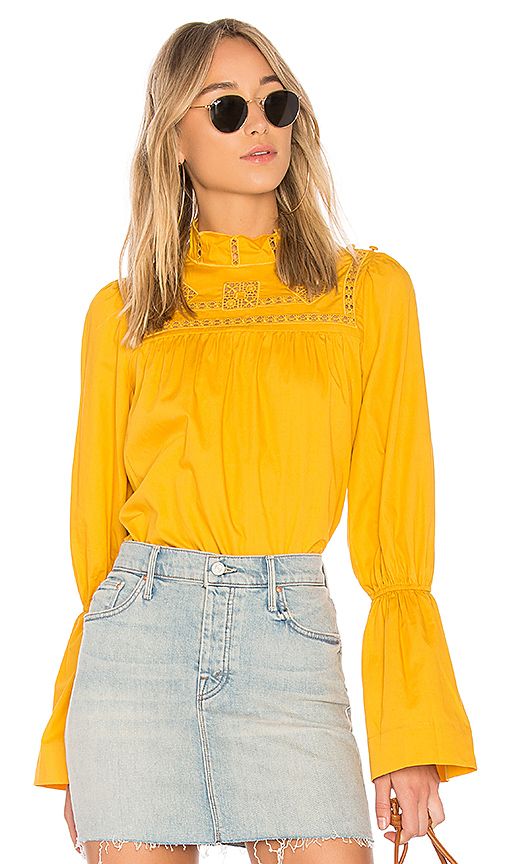 Free People Another Eternity Blouse in Mustard. - size L (also in S,XS) | Revolve Clothing