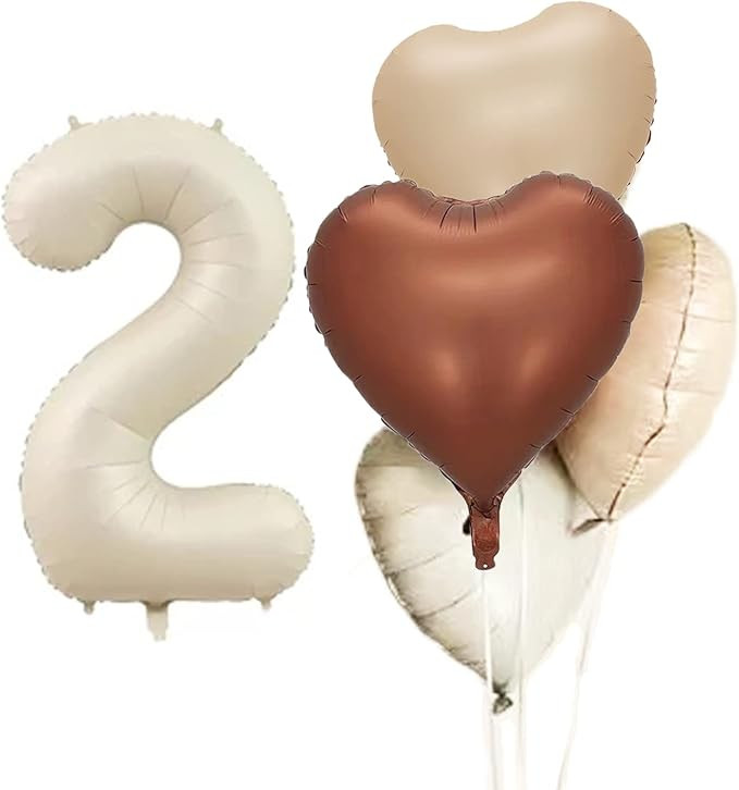2nd Birthday Party Decorations Cream White Number 2 Foil Balloon, Love Shape Balloons Bouquet Dec... | Amazon (CA)