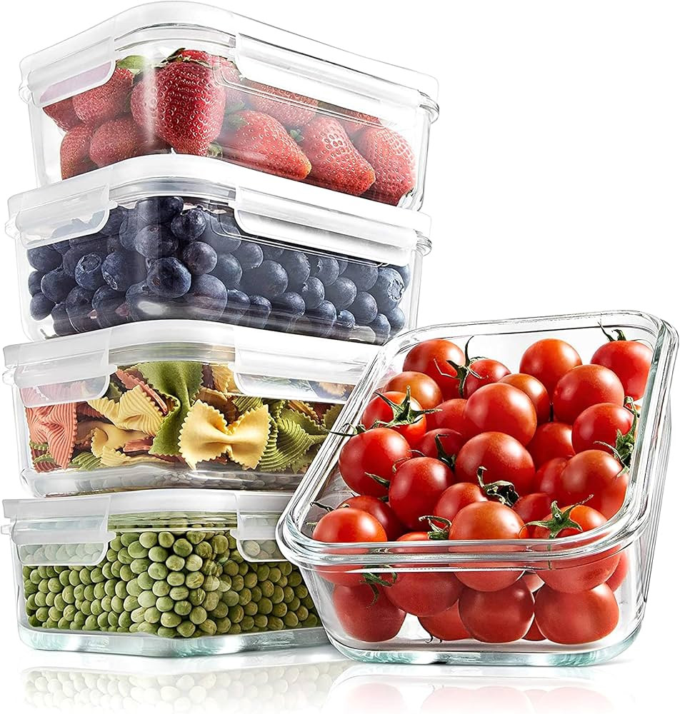 NutriChef 10-Piece Superior Glass Food Storage Containers Set (5 Containers + 5 Locking Lids),Sta... | Amazon (US)
